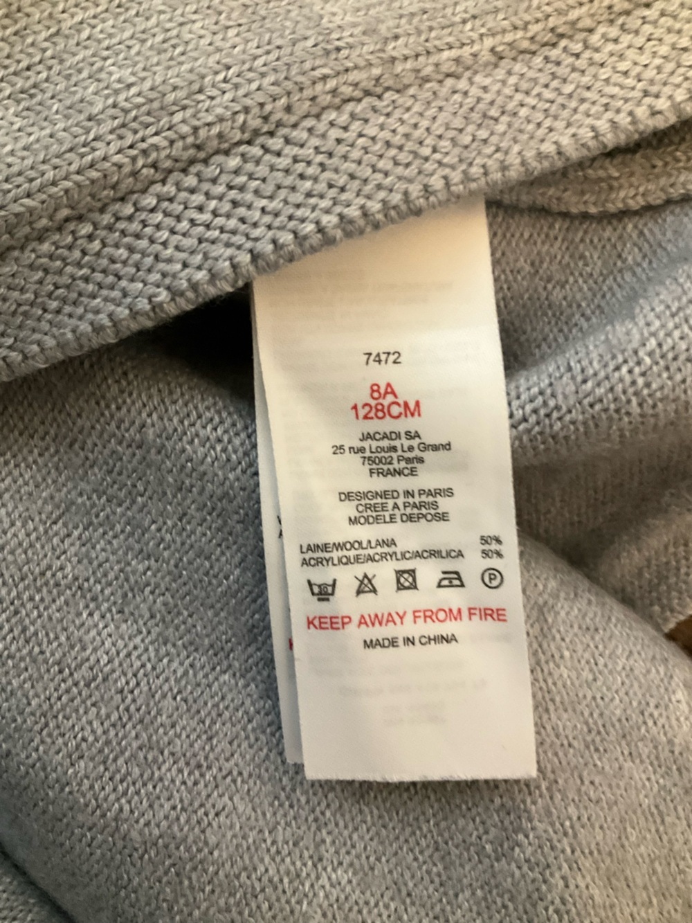 Jacadi Paris Girls Cardigan Gray Knit Button Sweater Size 8A - Picture 6 of 6